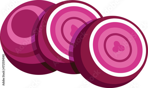 Vector illustration of sliced purple red cabbage rings showing concentric rings