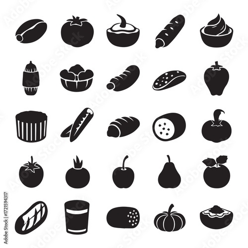 food and drink icons set with fruits and vegetables vector illustration