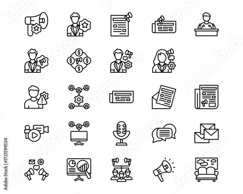 Public Relations Agency Line Vector Icons