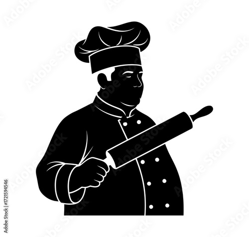 Classic silhouette of a culinary professional wielding a rolling pin, symbolizing expertise in baking and dough preparation for food businesses and services