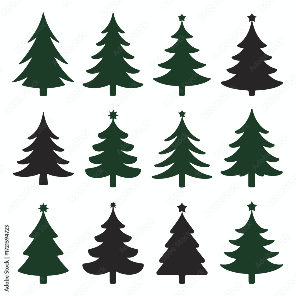 Obraz premium Christmas Tree Silhouette Vector Set