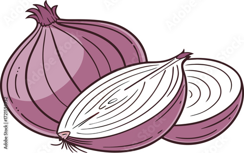 Glossy purple red onion vector illustration scalable eps fresh vegetable food ingredient