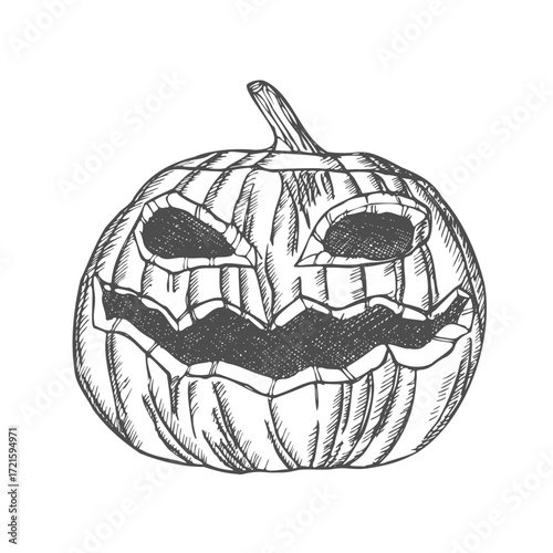 Halloween pumpkin. Vector concept in doodle and sketch style. Hand drawn illustration for printing on T-shirts, postcards.