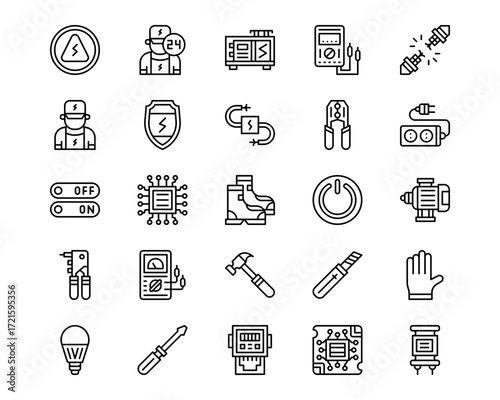 Electrician Tools Line Vector Icons