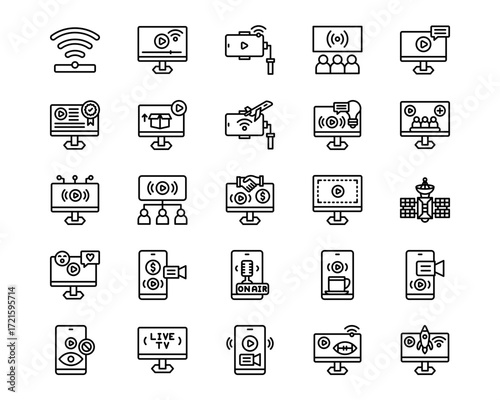 Live Streaming Line Vector Icons
