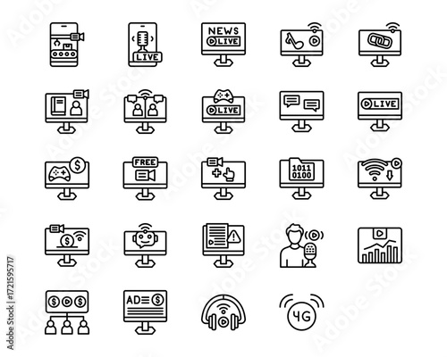 Live Streaming Line Vector Icons