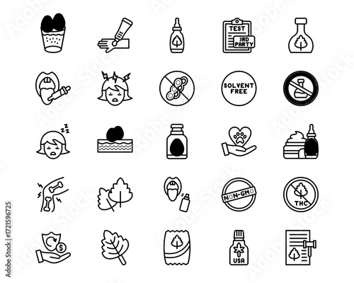 CBD Oil Line Vector Icons