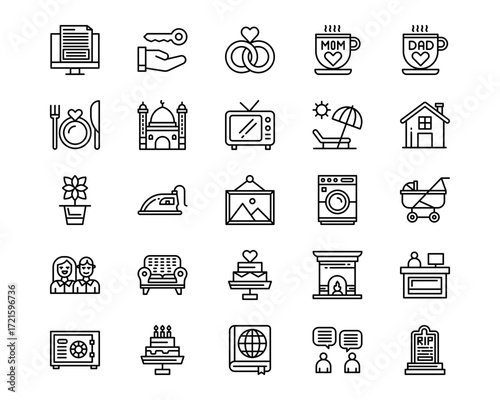 Family Life Line Vector Icons