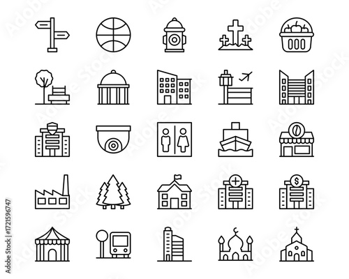 City Elements Line Vector Icons