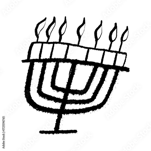 Hand-drawn Jewish Menorah Sketch. Grunge Icon for Rosh Hashanah and Hanukkah. Judaism Holiday Symbol.