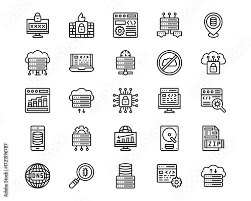 Web Hosting Line Vector Icons