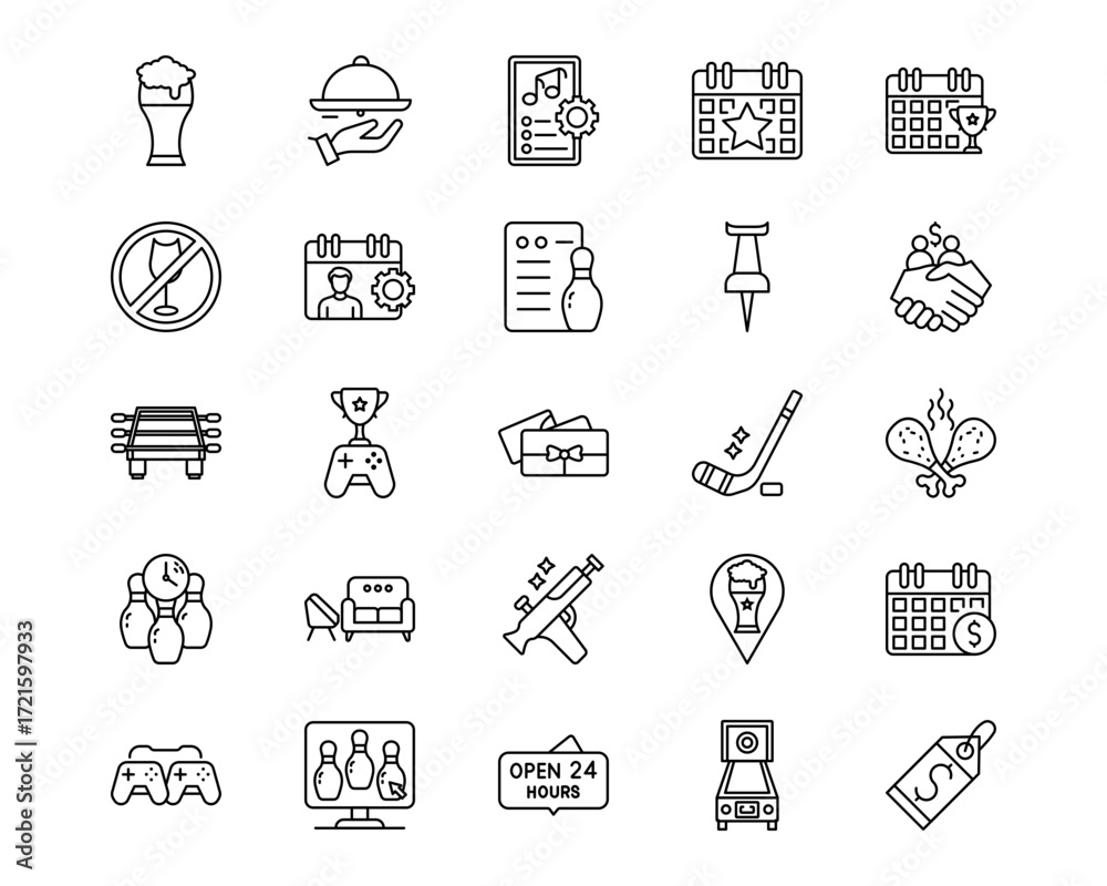 Fototapeta premium Bowling Line Vector Icons