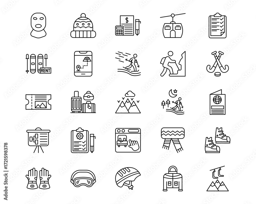 Fototapeta premium Ski Resort Line Vector Icons