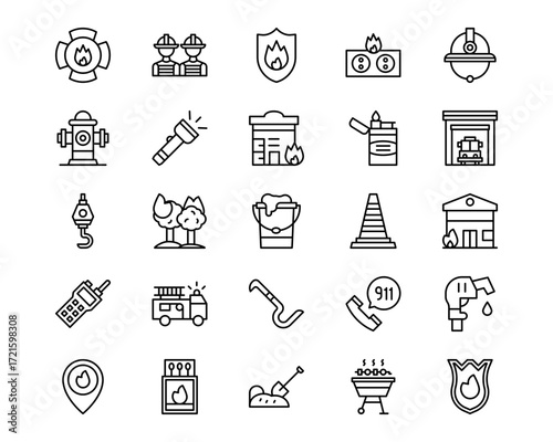 Firefighter Line Vector Icons