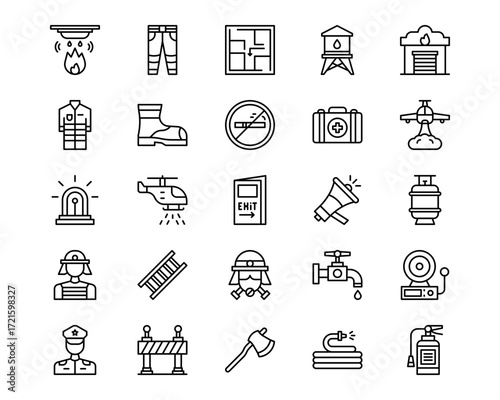 Firefighter Line Vector Icons