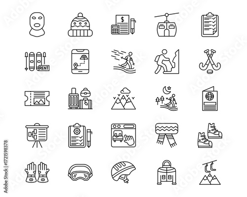 Ski Resort Line Vector Icons