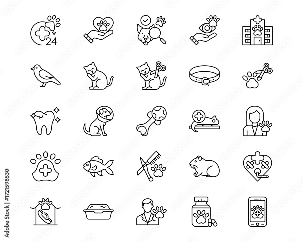 Obraz premium Veterinary Line Vector Icons