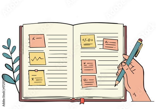 open book illustration celebrates Psychotherapy Day featuring hand writing notes and positive affirmations A bright cheerful design