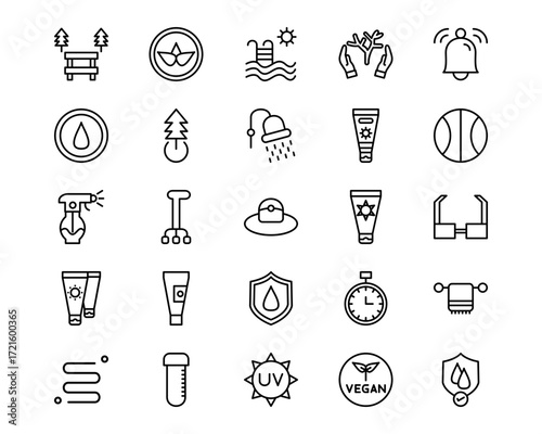 Sun Protection Line Vector Icons