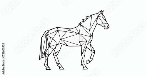Geometric Polygonal Horse Line Art in Black and White with Copy Space