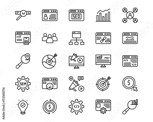SEO and SEM Line Vector Icons