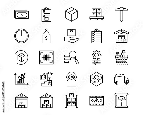 Warehouse Mangement Line Vector Icons