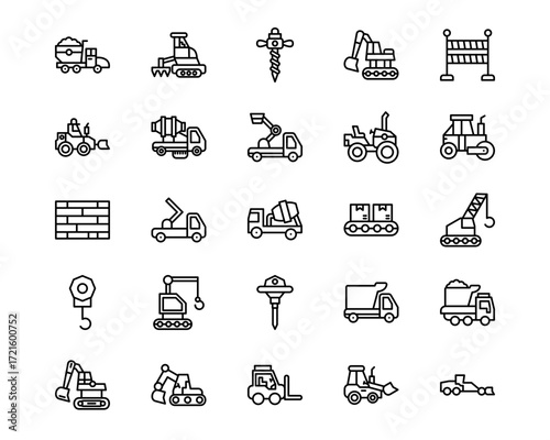 Construction Vehicles Line Vector Icons