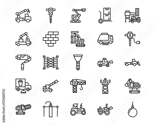 Construction Vehicles Line Vector Icons