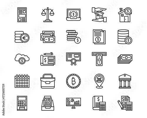 Banking and Finance Line Vector Icons