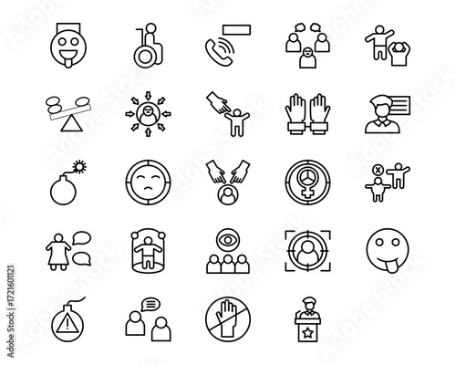 Bullying in Society Line Vector Icons
