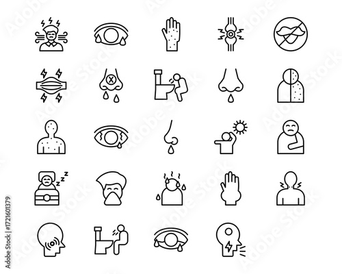 Allergy Symptoms Line Vector Icons
