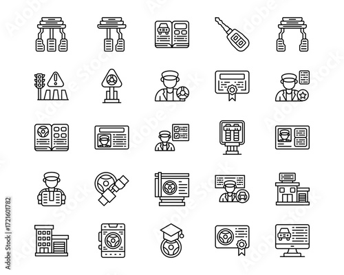 Driving School Line Vector Icons