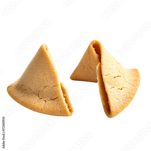 Two fortune cookies freshly broken 