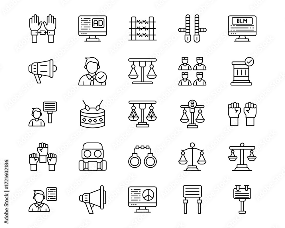 Fototapeta premium Protest Line Vector Icons