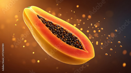 Papaya tropical fruit fresh ripe cut seed orange diet for longevity juicy papaya with seed burst for longevity and wellness, vibrant