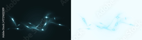 Foto Abstract glowing blue wave overlay on dark and light backgrounds, featuring lumi