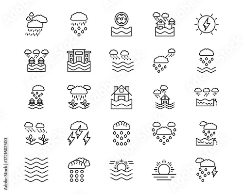 Monsoon Line Vector Icons