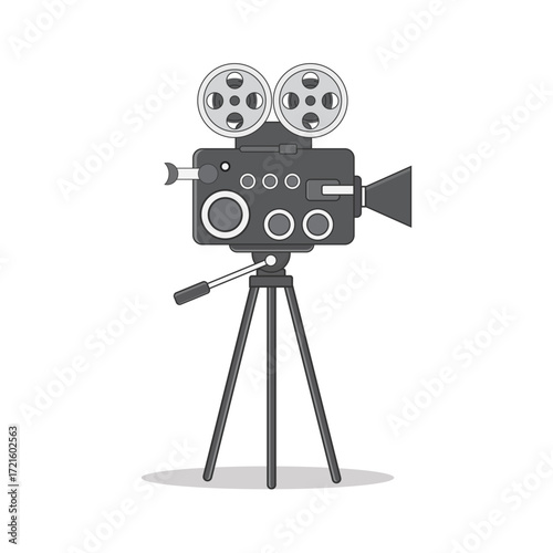 Illustration of an old movie camera design. Classic movie camera.