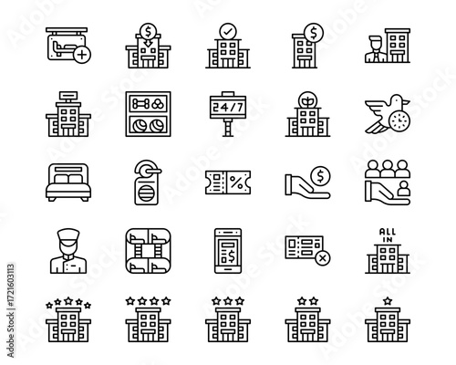 Hotel Management Line Vector Icons