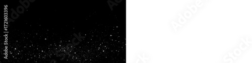 Black and white png overlay featuring a starry night sky with shimmering stars on a dark background, ideal for creative projects and digital designs with copy space