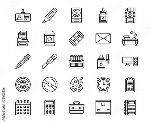 Office Stationery Line Vector Icons