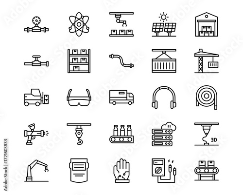 Industrial Process Line Vector Icons