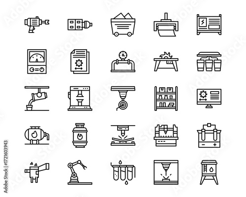 Industrial Process Line Vector Icons