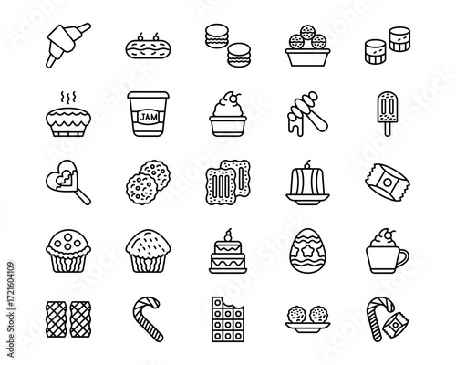 Sweets and Candies Line Vector Icons
