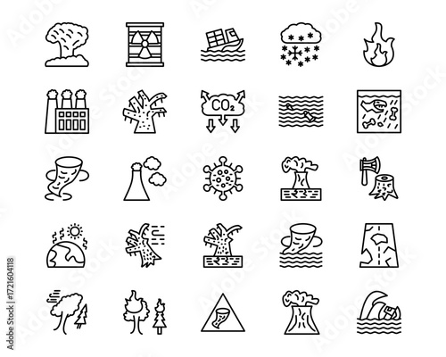 Natural Disaster Line Vector Icons