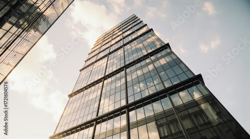 Modern Glass Skyscraper Looking Up to the Sky