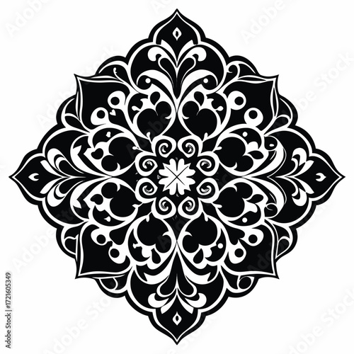 Black and White Intricate Floral Mandala on White Background vector illustration