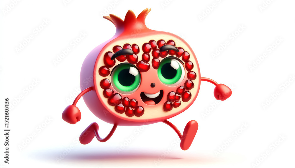 Obraz premium Cute 3D pomegranate cartoon. Autumn fruit 