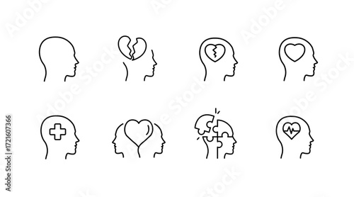 Mental health line icons set – outline, healing, wellness and therapy symbols