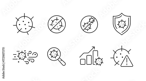 Virus and health line icons set – outline, linear, pandemic and safety symbols